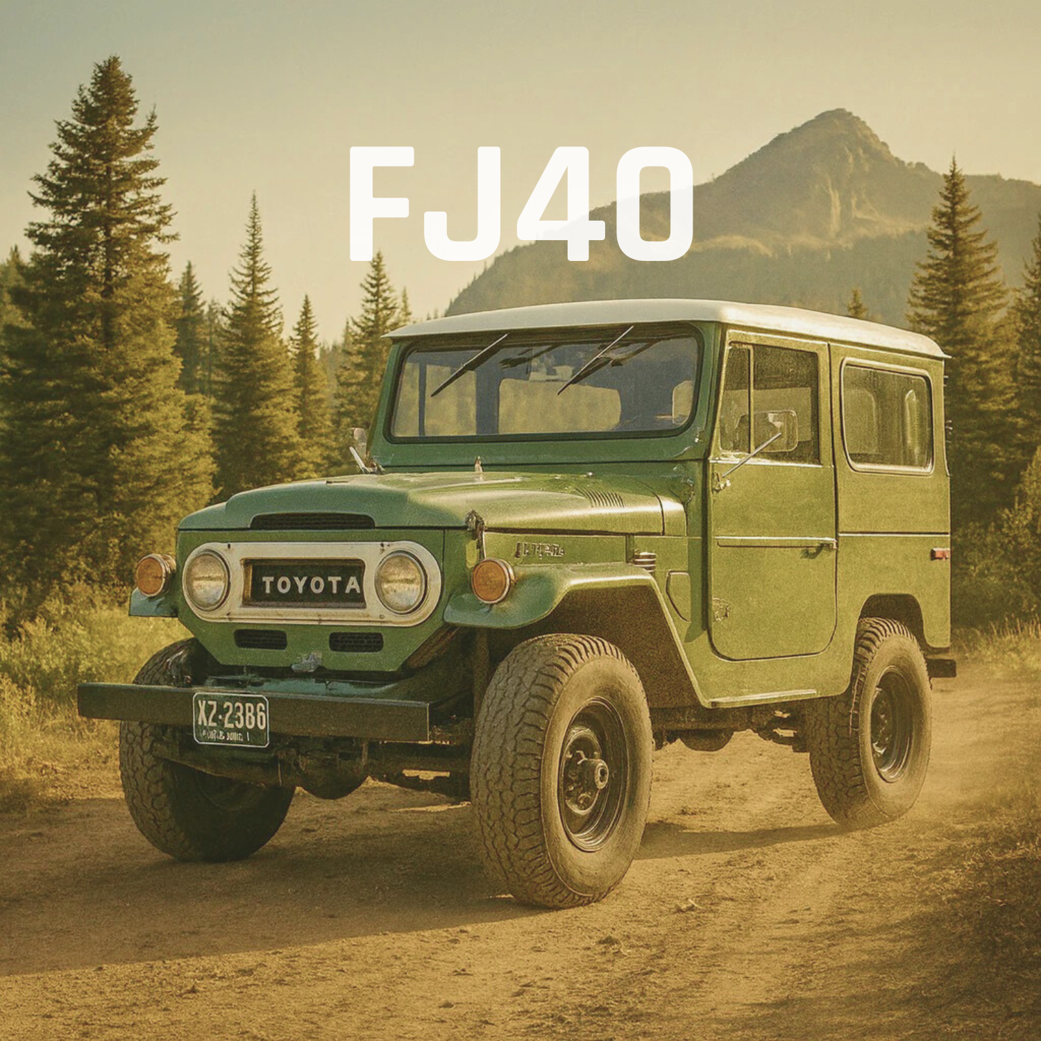 Toyota FJ40 Land Cruiser parked in a rugged outdoor setting — collection image for FJ40 apparel and vintage 40-Series gear.