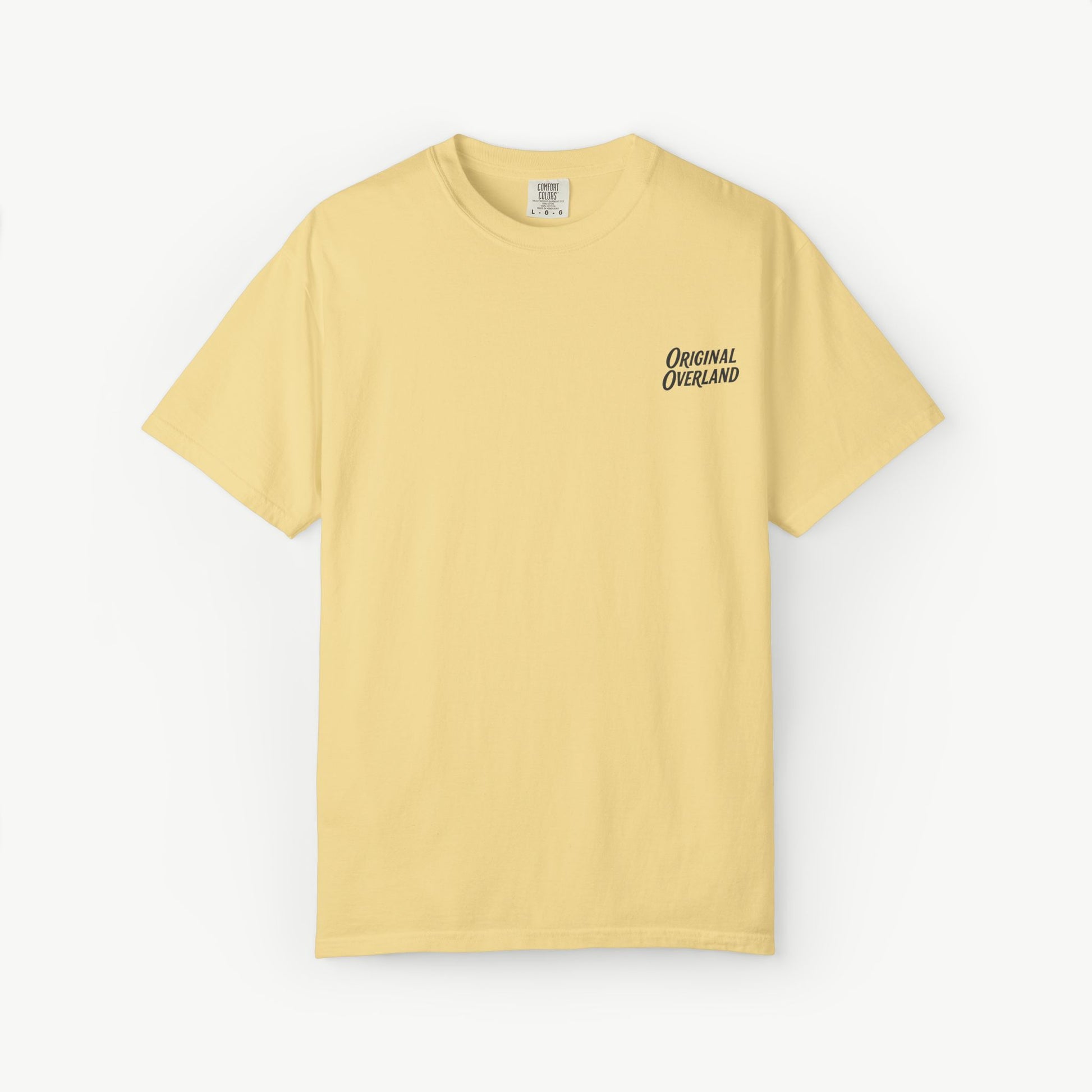 Banana cream t-shirt with small ‘Original Overland’ chest logo on a white background.