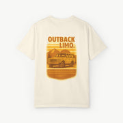 Outback Limo FJ60 graphic printed on the back of an ivory garment-dyed t-shirt.