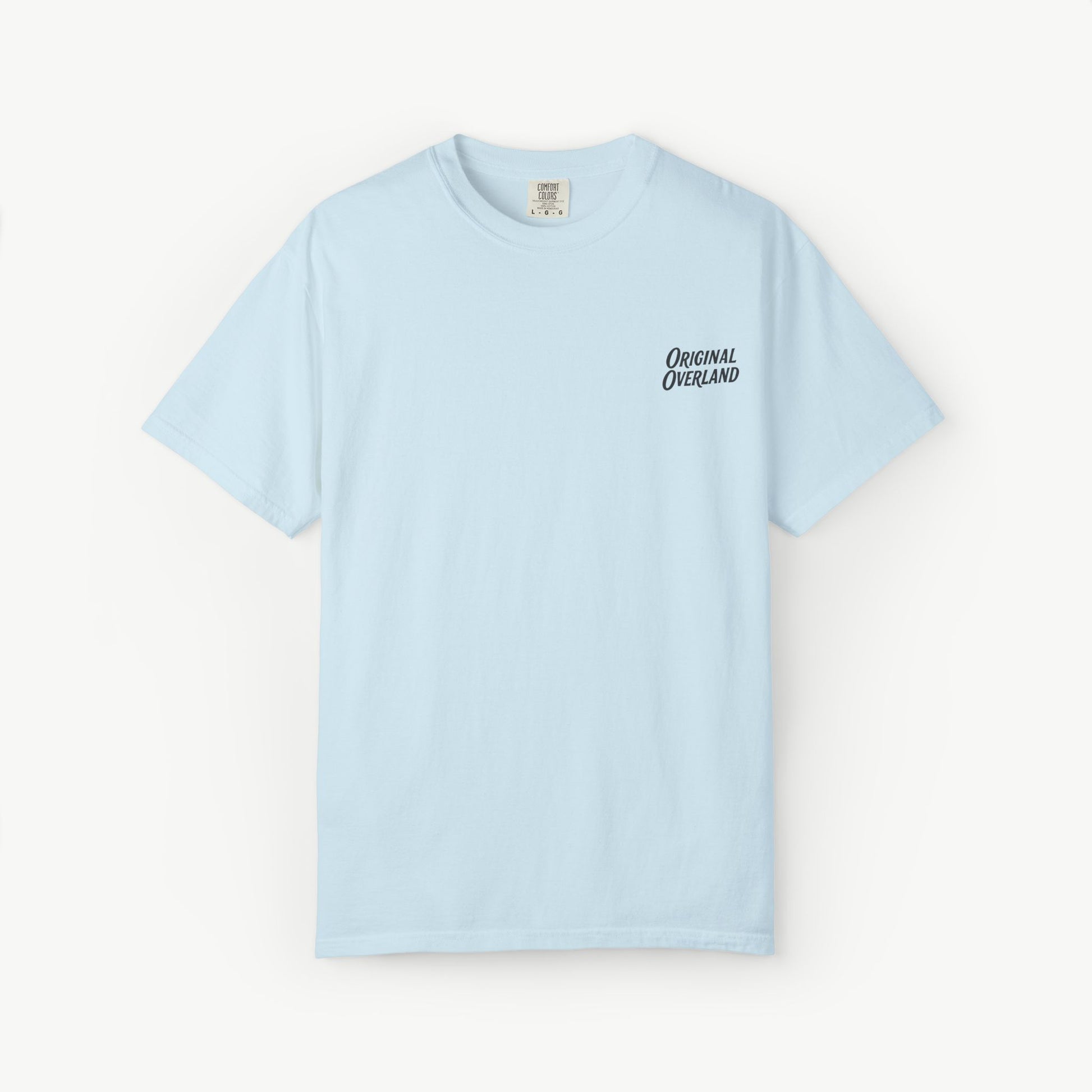 Chambray ‘Still Not a Jeep’ FJ60 shirt with small Original Overland front logo.