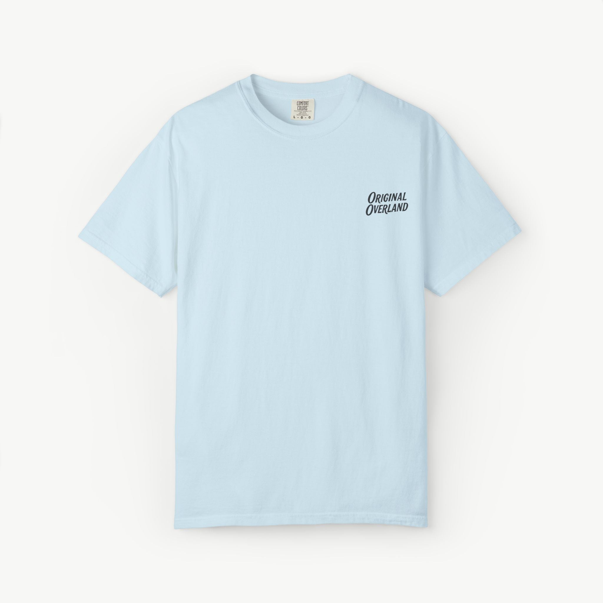 Chambray ‘Still Not a Jeep’ FJ60 shirt with small Original Overland front logo.