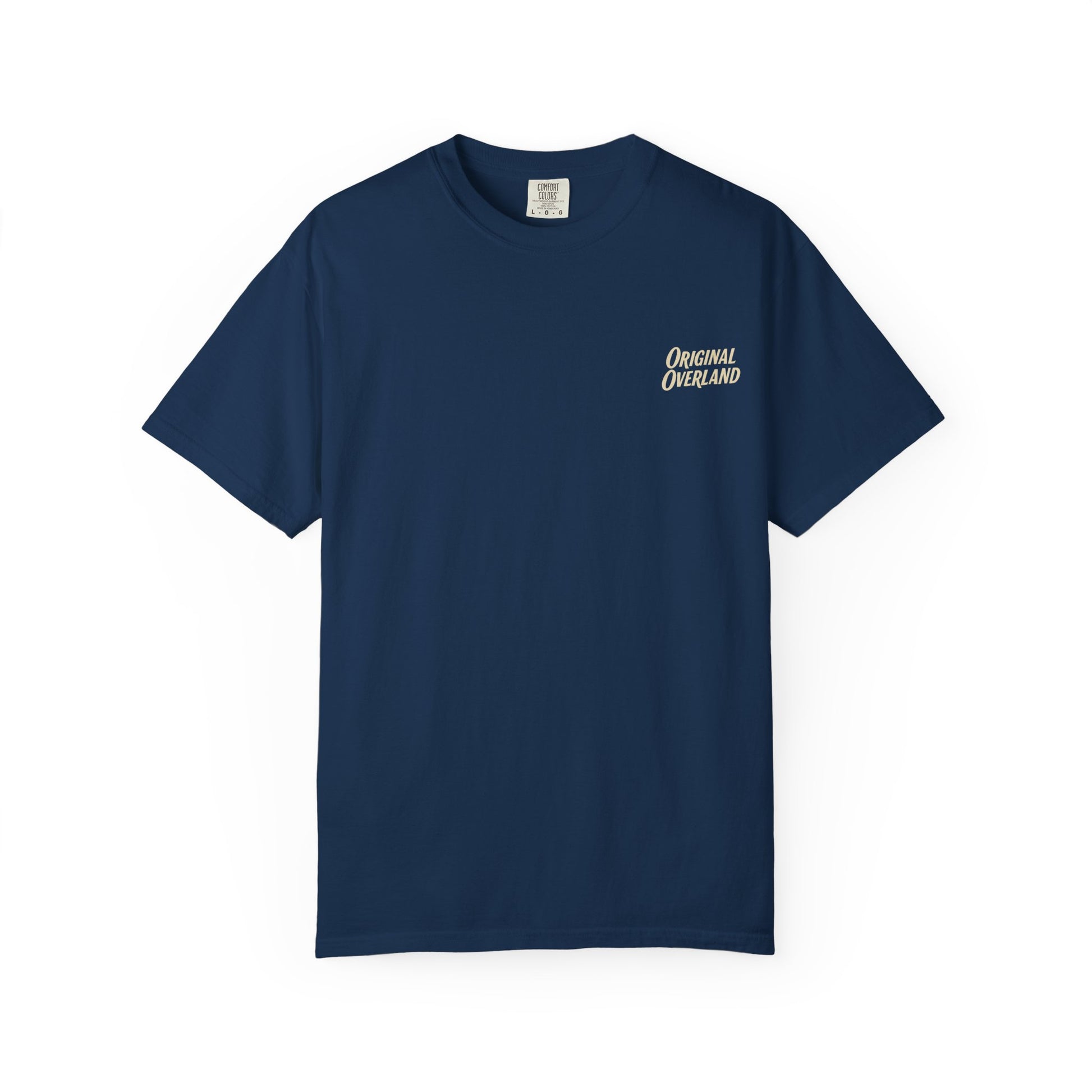 Navy Still Not a Jeep FJ40 shirt front with Original Overland chest logo